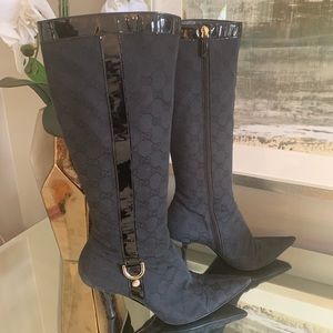 Gucci Stiletto Logo Canvas Boots